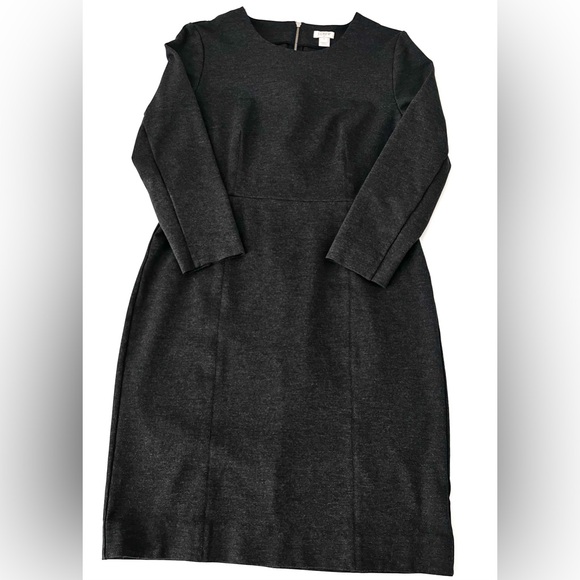 J Crew Factory Charcoal Gray Ponte Long Sleeve Zipper Back Sheath Dress Women 8 - Picture 4 of 9